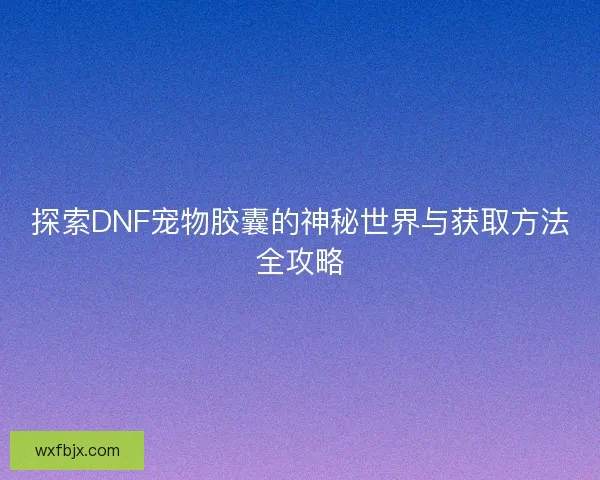 探索DNF宠物胶囊的神秘世界与获取方法全攻略