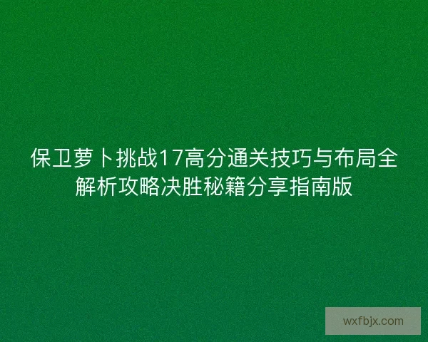 保卫萝卜挑战17高分通关技巧与布局全解析攻略决胜秘籍分享指南版