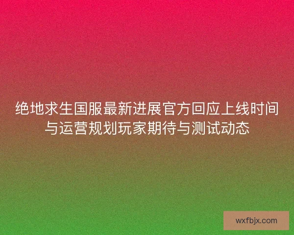 绝地求生国服最新进展官方回应上线时间与运营规划玩家期待与测试动态