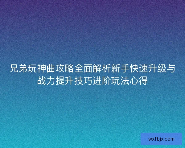 兄弟玩神曲攻略全面解析新手快速升级与战力提升技巧进阶玩法心得