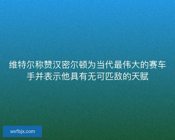 维特尔称赞汉密尔顿为当代最伟大的赛车手并表示他具有无可匹敌的天赋