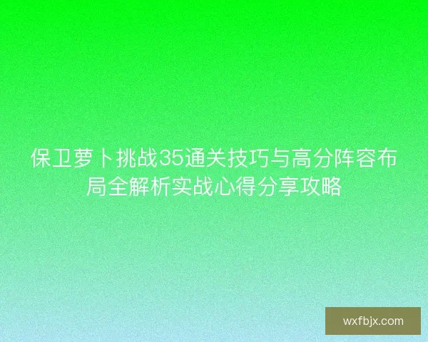 保卫萝卜挑战35通关技巧与高分阵容布局全解析实战心得分享攻略